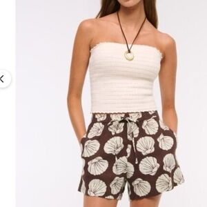 NWT Abercrombie and fitch linen brown shell drawstring short - so cute!